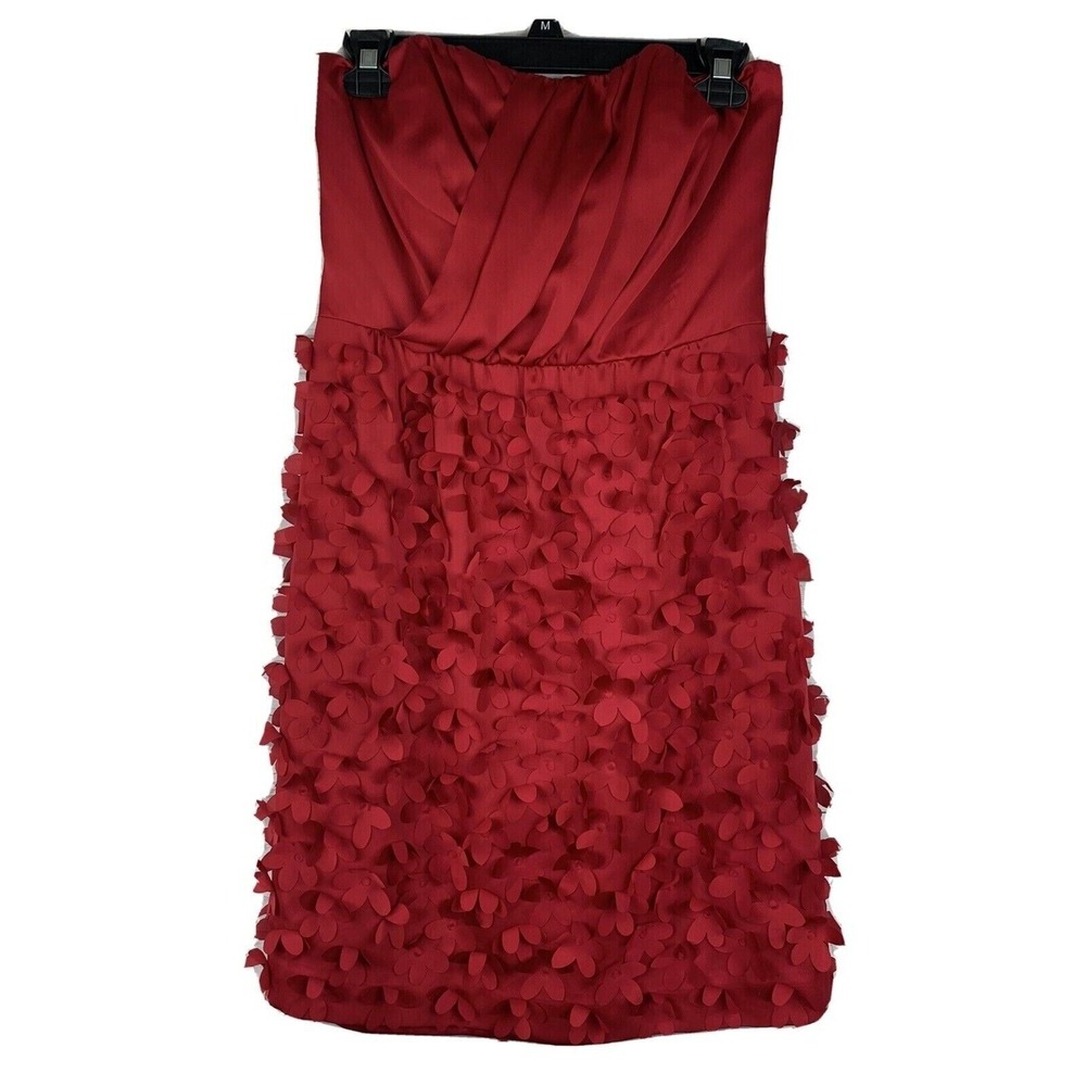 Ali Ro Dress Womens 4 Red Strapless 3D Floral Applique Satin Cocktail Mini Dress